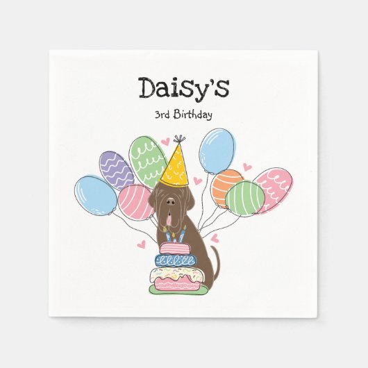ブラウンナポリのマスティフ犬の誕生日パーティー スタンダードカクテルナプキン (正面)