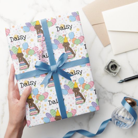 ブラウンナポリタンマスティフドッグ誕生日 ラッピングペーパー (ギフト)