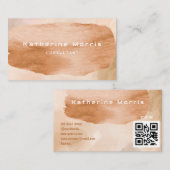 ブラウンニュートラルトーンミニマリストQRコードプロフェッショナル 名刺 (正面/裏面)