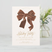 ブラウンニュートラルベルベットボウホリデークリスマスパーティー 招待状 (スタンド正面)