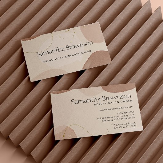 ブラウンニュートラルベージュ赤面ジオメトリックストーン 名刺