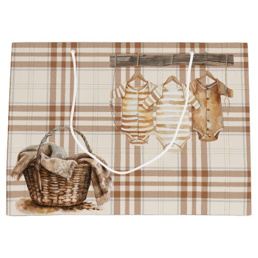 ブラウンニュートラルボホベイビー服 ラージペーパーバッグ (正面)