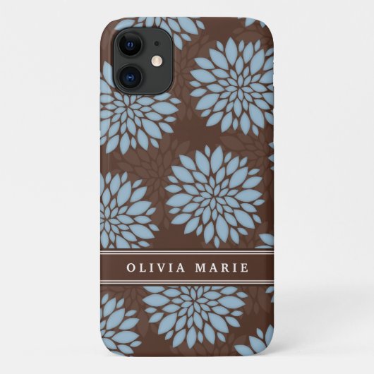 ブラウンネーム赤ちゃん青い花の花模様 Case-Mate iPhoneケース (裏面)