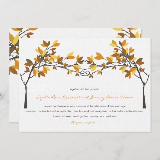 ブラウンノッテッドラブツリーズ秋結婚秋 招待状 (正面/裏面)