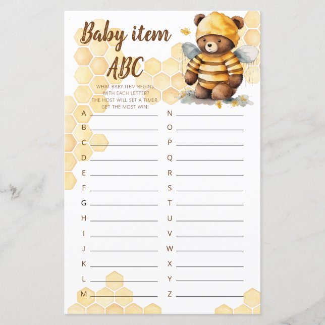 ブラウンハニーテディベアゲームベビーアイテムABC (正面)