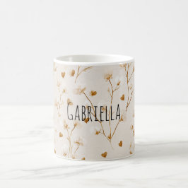 ブラウンハーツのピンクの花 コーヒーマグカップ