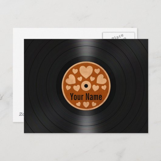 ブラウンハートパーソナライズされたズビニールレコードアルバム ポストカード (正面/裏面)