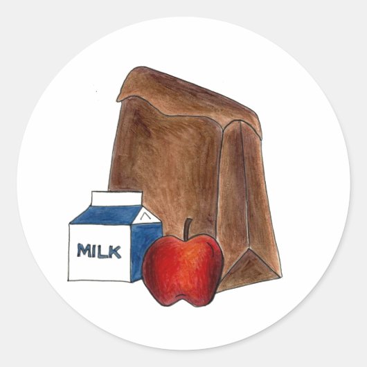 ブラウンバッグサックスクールランチレディーアップル先生 ラウンドシール (正面)