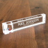 ブラウンバッグスクールランチアップルカフェテリア先生 デスクネームプレート (側面)