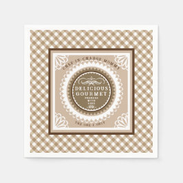 ブラウンバッファローのギンガム。ナプキン スタンダードカクテルナプキン