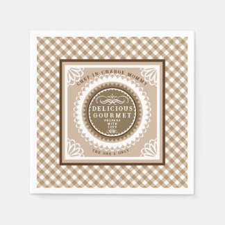 ブラウンバッファローのギンガム。ナプキン スタンダードカクテルナプキン