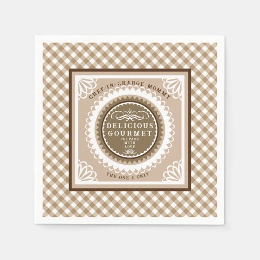 ブラウンバッファローのギンガム。ナプキン スタンダードカクテルナプキン (正面)