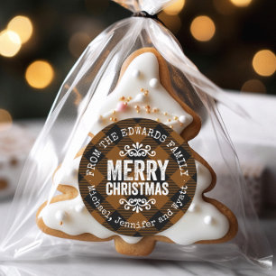 ブラウンバッファロー素朴チェックのクリスマスギフトタグ ラウンドシール