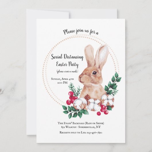 ブラウンバニーソーシャルディスタンシングイースターパーティー 招待状 (正面)