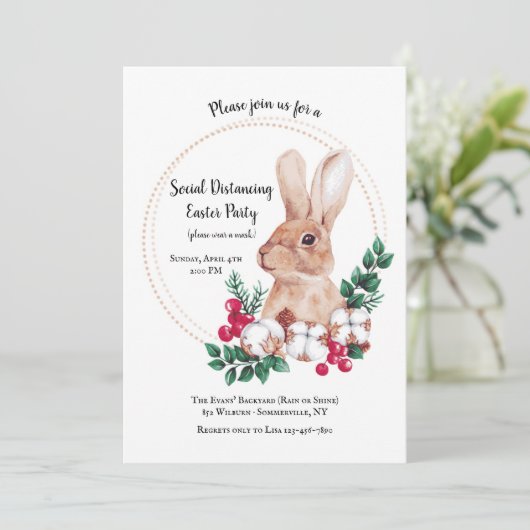 ブラウンバニーソーシャルディスタンシングイースターパーティー 招待状 (スタンド正面)