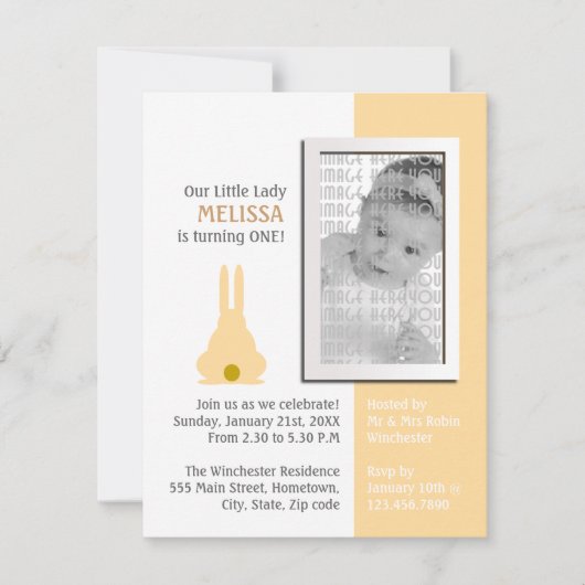 ブラウンバニーフォト誕生日 招待状 (正面)