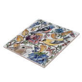 ブラウンバニーラビットバードかわいらしフローラ壁画トップ タイル (側面)