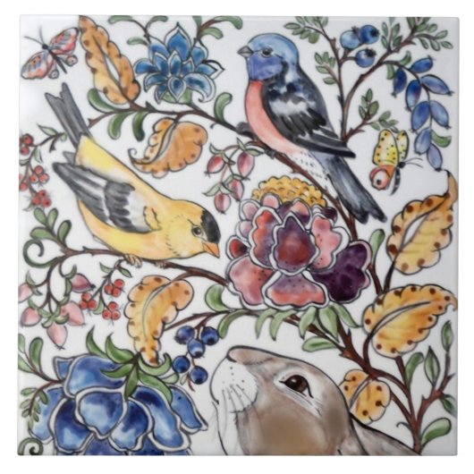 ブラウンバニーラビットバードフローラトップ顔L タイル (正面)