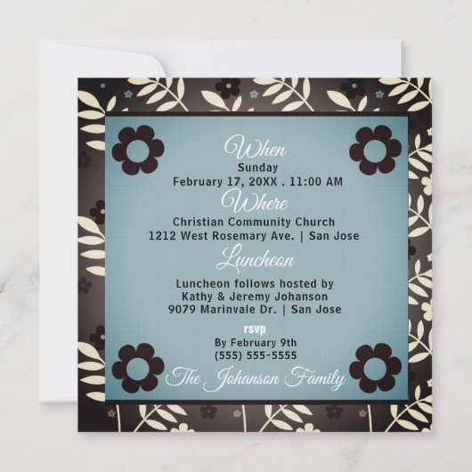 ブラウンバプテスマとブルーバプテスマ招待状フローラベビー写真 招待状 (裏面)