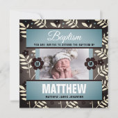 ブラウンバプテスマとブルーバプテスマ招待状フローラベビー写真 招待状 (正面)