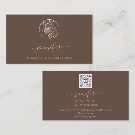 ブラウンバラメイクアップアーティストロゴの点滅QRコード 名刺 (正面/裏面)