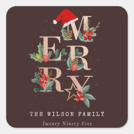 ブラウンバラ金ゴールドレッドグリーンメリークリスマスリーフ スクエアシール