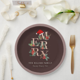 ブラウンバラ金ゴールドレッドグリーンメリークリスマスリーフ ペーパープレート