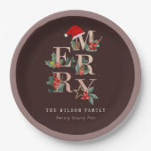 ブラウンバラ金ゴールドレッドグリーンメリークリスマスリーフ ペーパープレート (正面)