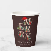 ブラウンバラ金ゴールドレッドグリーンメリークリスマスリーフ 紙コップ (正面)