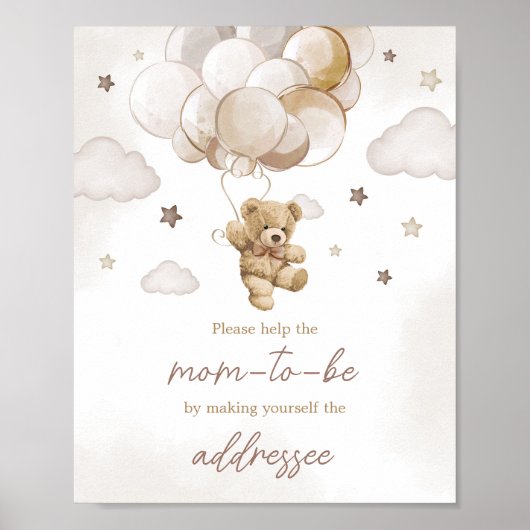 ブラウンバルーンベア赤ちゃんシャワー封筒ステーション ポスター (正面)