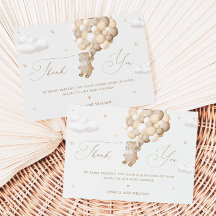 ブラウンバルーン付きテディベアサンキューカード