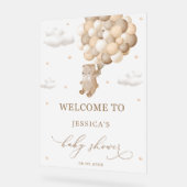 ブラウンバルーン付きテディベア赤ちゃんシャワーへようこそ アクリルサイン (傾斜)