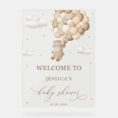 ブラウンバルーン付きテディベア赤ちゃんシャワーへようこそ アクリルサイン (正面)