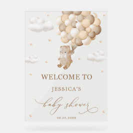 ブラウンバルーン付きテディベア赤ちゃんシャワーへようこそ アクリルサイン