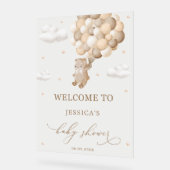 ブラウンバルーン付きテディベア赤ちゃんシャワーへようこそ アクリルサイン (傾斜)