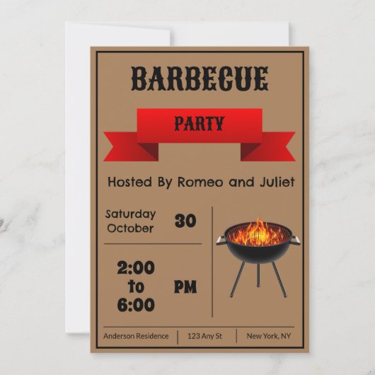ブラウンバーベキューパーティの招待状 招待状 (正面)