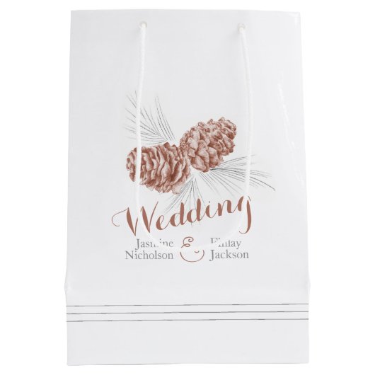 ブラウンパインコーンスケッチ結婚式の引き出物抱き枕 ミディアムペーパーバッグ (裏面)