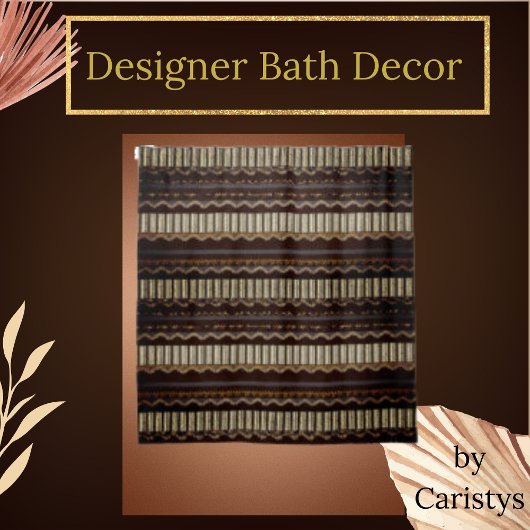 ブラウンパターン(の模様が)ある、金ゴールド、クリーム シャワーカーテン