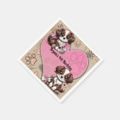 ブラウンパピードッグピンクポー&ハート誕生日パーティー スタンダードカクテルナプキン (角)