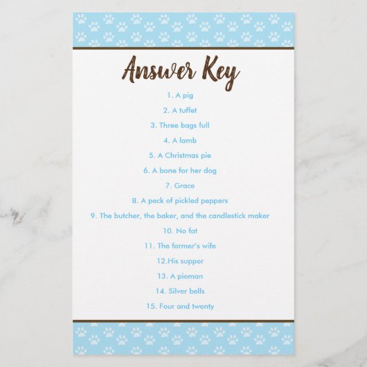 ブラウンパピードッグボーイ赤ちゃんシャワー子供部屋韻クイズ (裏面)