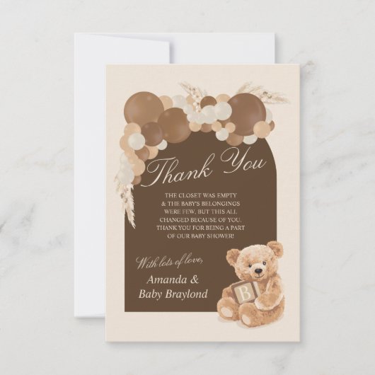 ブラウンパンパスグラステディベアサンキューカード サンキューカード (正面)