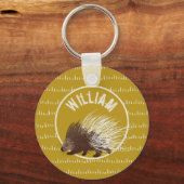 ブラウンパーソナライズされたとマスタードのヤマアラシ キーホルダー (正面)