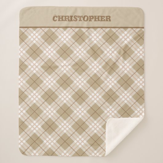 ブラウンパーソナライズされたタンベージュバッファロープレイドボーイズ シェルパブランケット (正面)