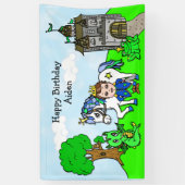 ブラウンパーソナライズされたヘアプリンス誕生日バナー 横断幕 (縦)