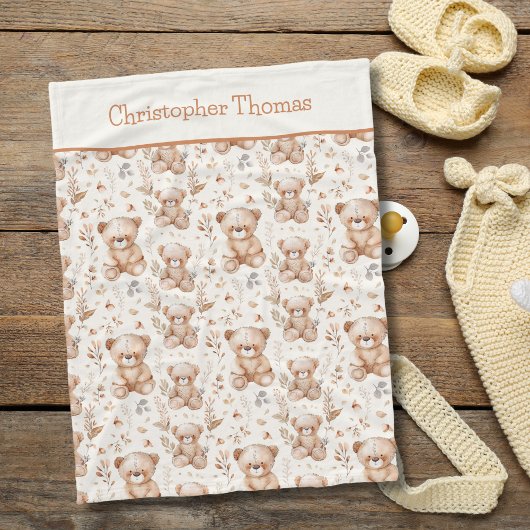 ブラウンパーソナライズされたベア男の赤ちゃんギフト フリースブランケット
