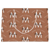 ブラウンパーソナライズされたメリークリスマス赤モノグラム ラージペーパーバッグ (正面)