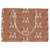 ブラウンパーソナライズされたメリークリスマス赤モノグラム ラージペーパーバッグ (裏面)