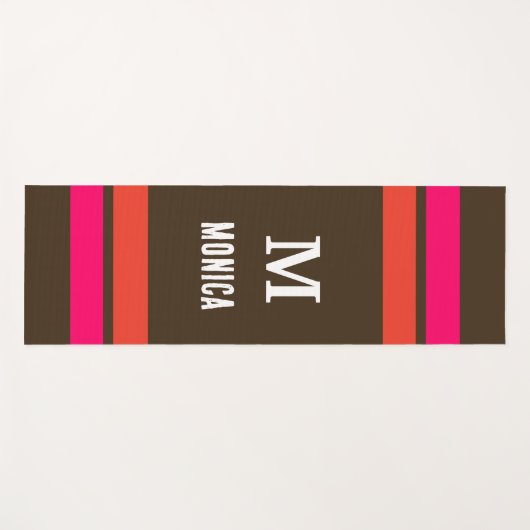 ブラウンパーソナライズされたモノグラムの&オランピンクストライプ ヨガマット (正面(横))