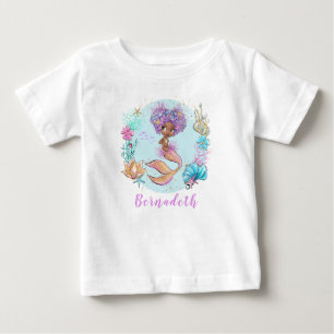 ブラウンパーソナライズされたリトルマーメイドベビーTシャツ ベビーTシャツ