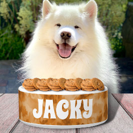 ブラウンパーソナライズされた絞り染めの犬または猫名 ボウル